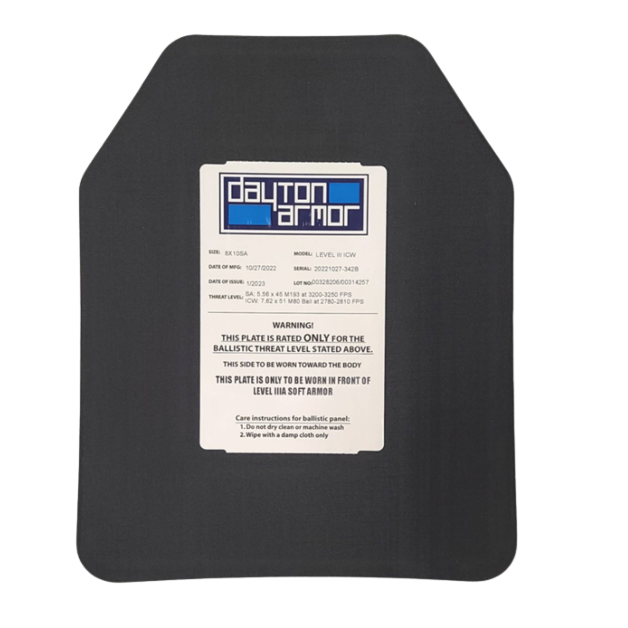 Dayton Armor Level III ICW Rifle Plate - Shooters Cut, 10x12