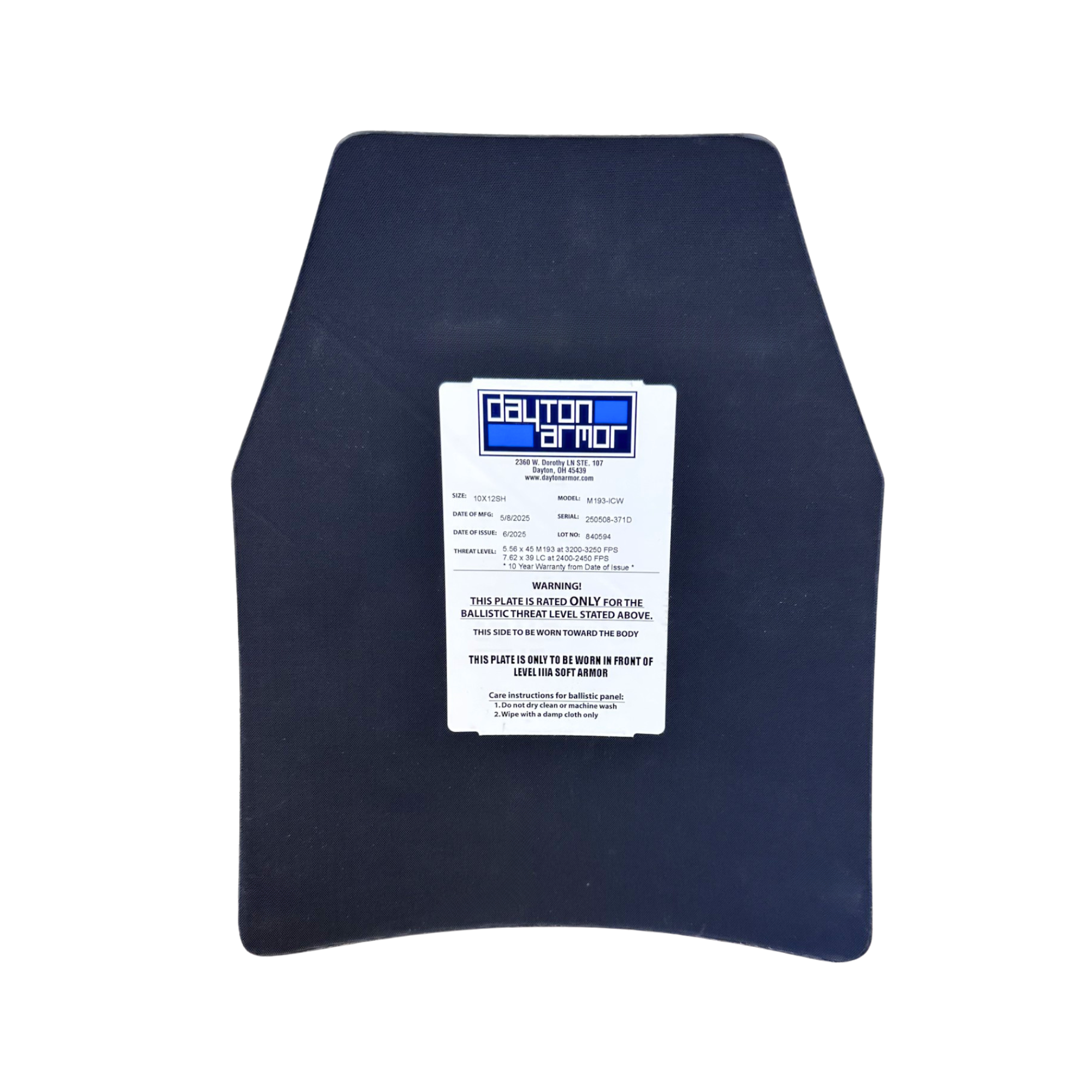 Dayton Armor M-193 Rifle Plate ICW Shooters Cut, 10x12